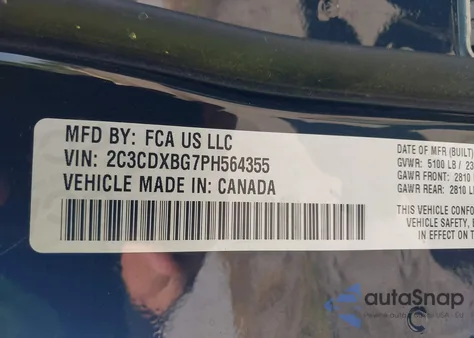 2023 Dodge Charger Sxt z USA, uszkodzony, nr VIN 2C3CDXBG7PH564355